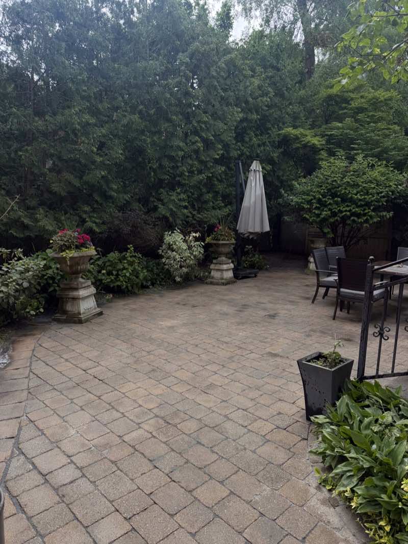 Freshly pressure washed paver driveway at a Toronto home