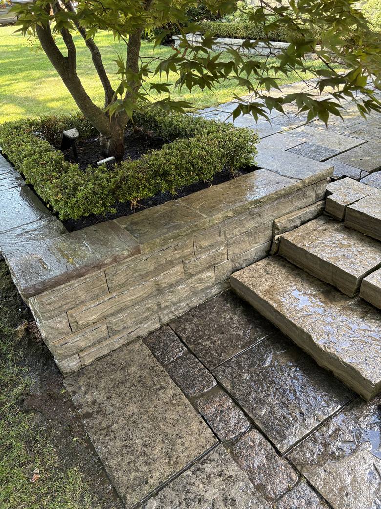 The same stone steps after pressure washing