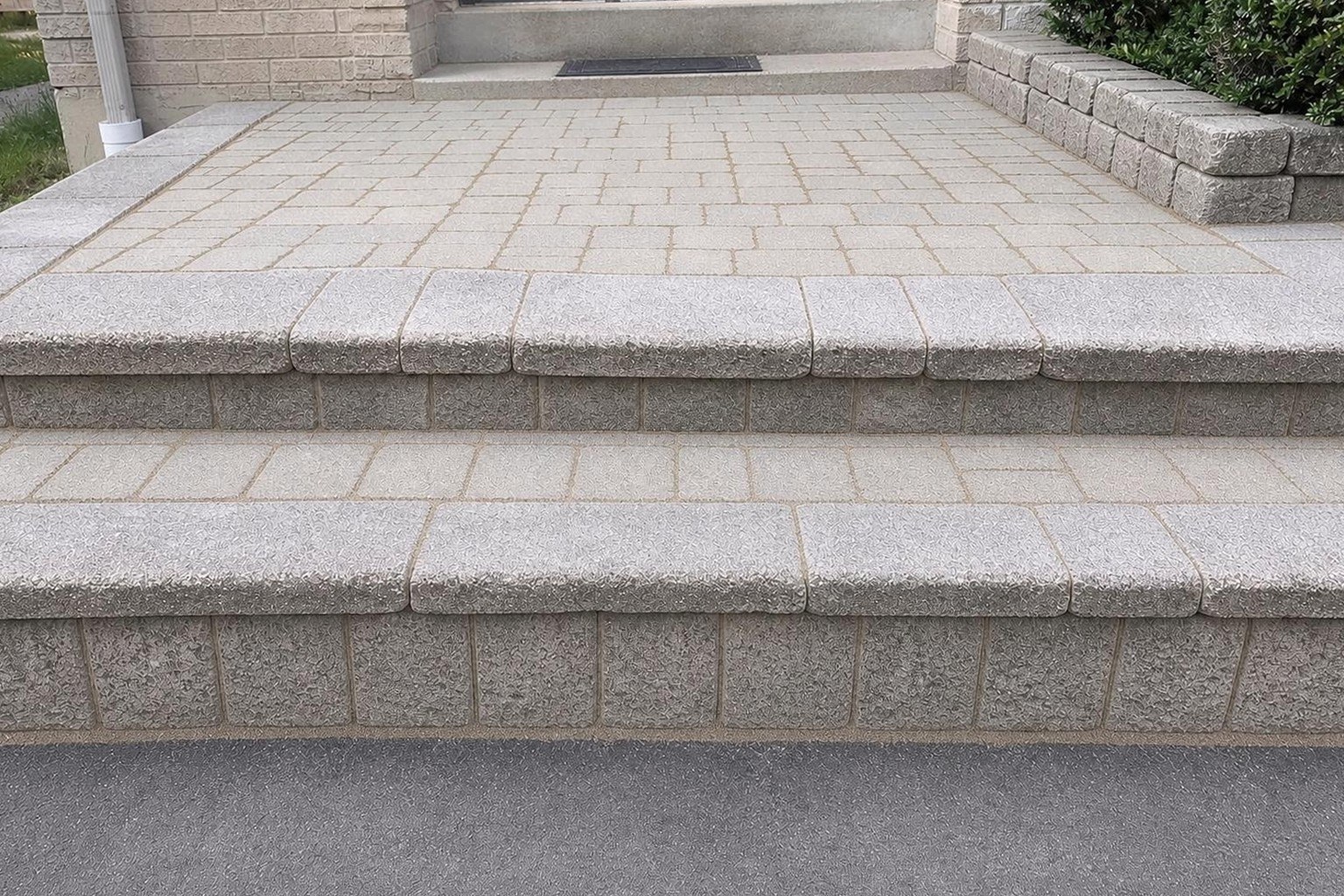 The same steps restored with every joint refilled with fresh polymeric sand