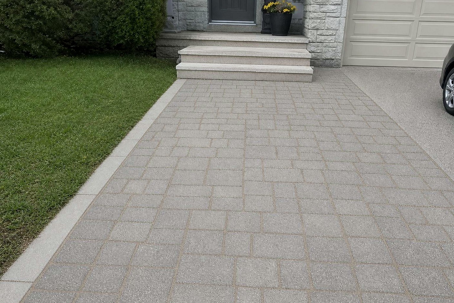 The same walkway restored with clean joints and fresh polymeric sand