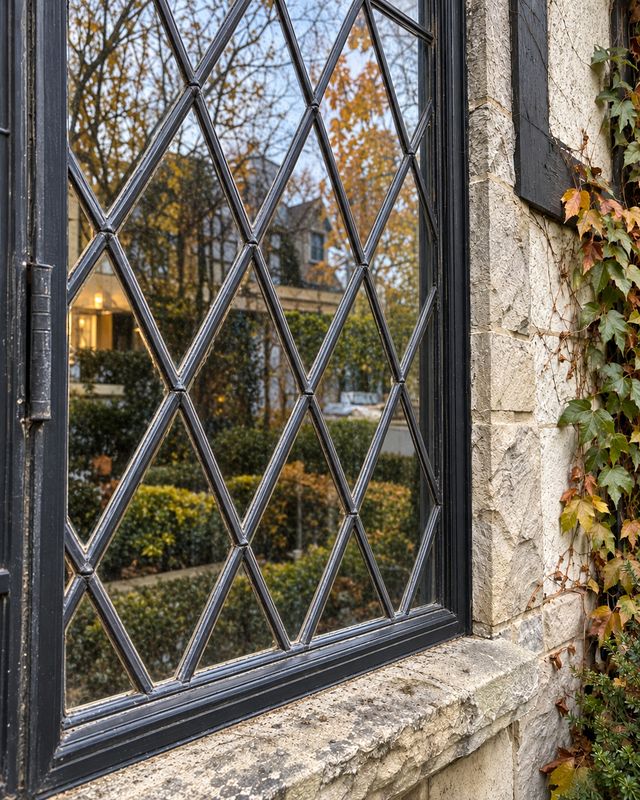 The same leaded window after cleaning, every diamond pane clear